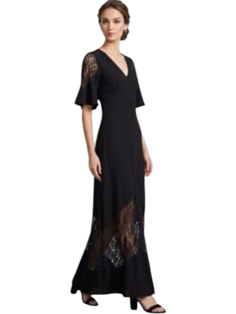 Black Lace-Inset V-Neck Maxi Dress